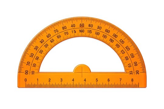 Orange protractor with ruler for precise angle measurement.