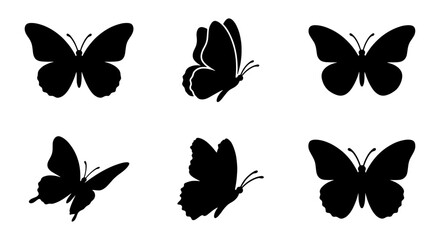 Six Silhouette Butterflies Vector Icons, Delicate Insect Shapes for Nature Graphics, Elegant Wing Designs for Spring and Summer Projects © Sharmin