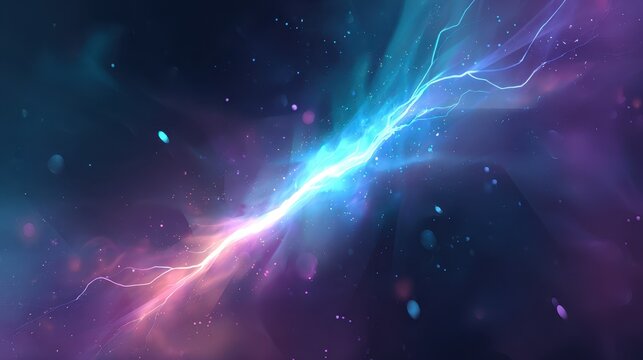 High-contrast abstract illustration of a glowing lightning symbol with cyan and violet glow on black