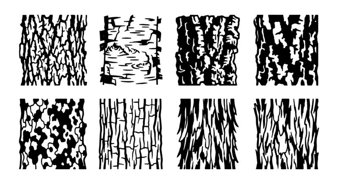 Set of 8 Black and White Tree Bark Textures, Organic Natural Patterns, Wood Grain Backgrounds, Forest Elements, Detailed Surface Designs