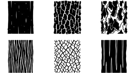 Six Black and White Wood Grain Textures, Natural Bark Patterns, Organic Surface Designs, Abstract Tree Trunk Backgrounds, Vector Seamless Patterns © Lamiya