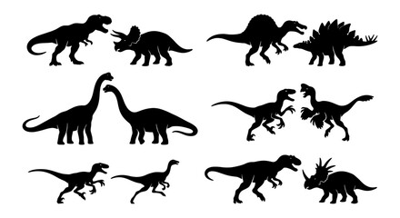 Dinosaur Silhouettes Collection, Prehistoric Reptile Vector Icons, Jurassic Era Creatures Set, Ancient Wildlife Graphic Elements © Rakib