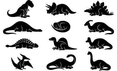 Dinosaur Silhouettes Collection: Prehistoric Reptiles, Jurassic Creatures, Mesozoic Icons, Vector Art for Kids and Education © Rakib