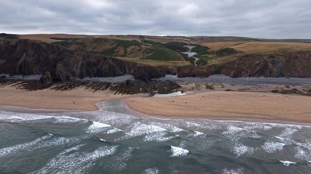 Panoramic drone view early morning at Sandymouth Bay