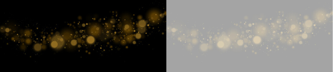 Mystical glowing dust spreads naturally. Bright gold particles and bokeh form a festive composition. Isolated on transparent background. © Jobstock