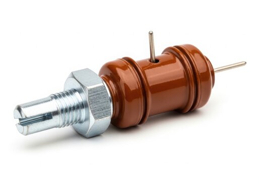 Close-up of brass potentiometer knob with shaft isolated on white background