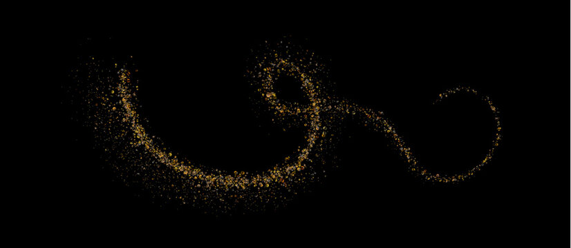 Mesmerizing golden swirl creates a smooth luxury motion. Shiny particles and sparkling dust form an elegant festive trail. Transparent PNG isolated element.