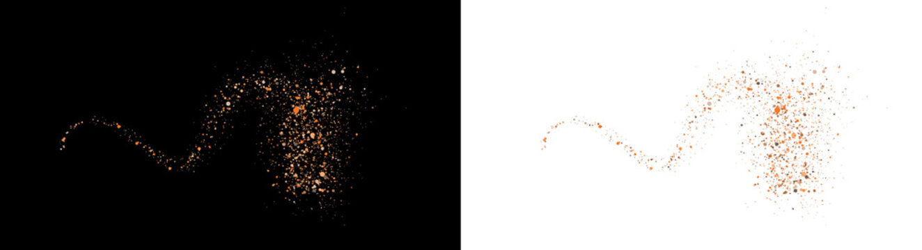 Elegant golden sparkle cascade falls in a curved motion. Fine glitter and shining particles create a premium festive design. Isolated PNG.