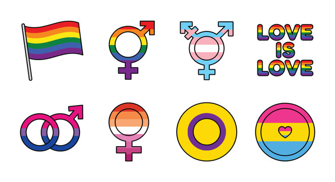 Pride Symbols And Text Vector Illustration On White Background