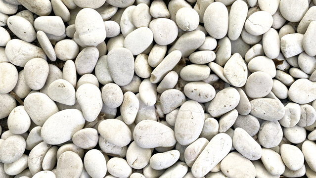 Close up of smooth white decorative garden pebbles