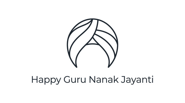 Minimalist line art illustration of a traditional Sikh turban for Guru Nanak Jayanti.