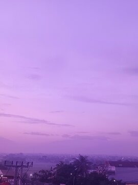 Purple Dawn Sky After Subuh Over City in Bandung Indonesia