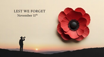 Fototapeta premium Remembrance Day tribute with a red poppy and a soldier silhouette.