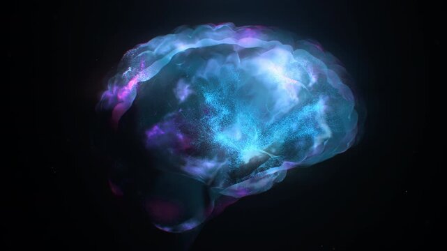 Digital Twin of the Human Brain Pulses With Neurone Energy and Data Streams Through Neural Pathways. Visualization of AI and AGI. Thinking, Mindfulness, Brain Health, Cognitive Optimization.