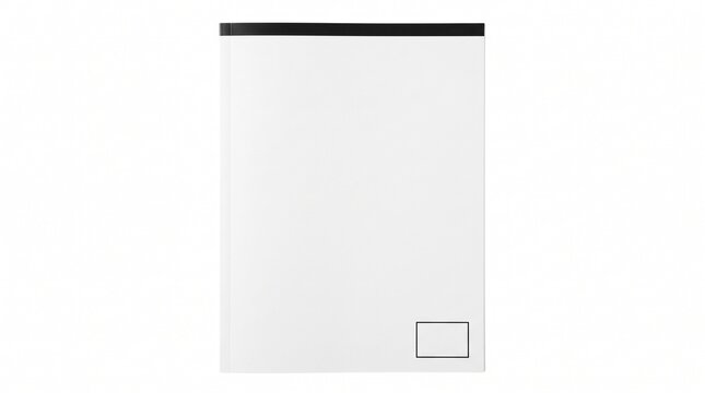 Minimalist white paper notepad mockup, blank vertical sketchpad with black binding, clean office stationery for corporate branding and design