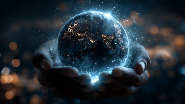 Planet Earth and Moon in Deep Space with Sunrise Over the Blue Globe and Starry Universe Background