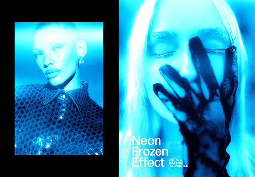 Vertical Frozen Neon Glow Effect For Poster And Print Design