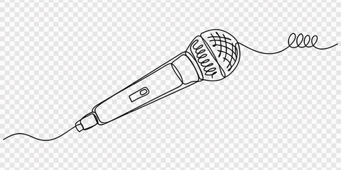 Handheld Microphone continuous one line drawing minimalism design, Handheld Wireless Microphone one line art. Continuous line drawing of musical, mic, broadcasting, microphone, radio, music, karaoke © Line pro