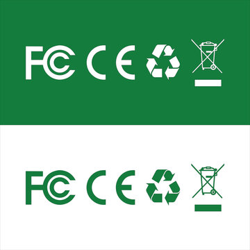 FCC CE Recycle and WEEE Compliance Symbol Set for Eco Conscious Electronic Product Regulatory Certification and Sustainable Labeling