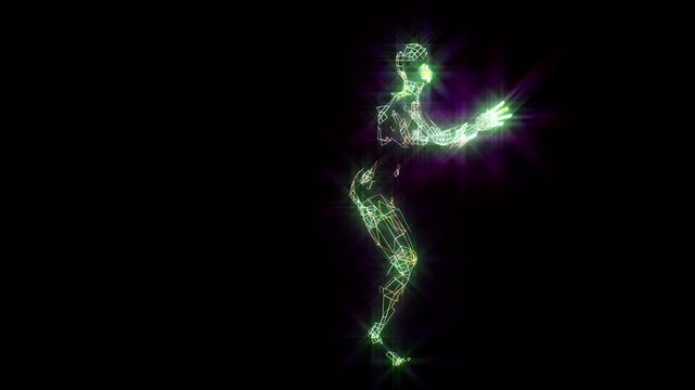 Dancers with lights and particles with emiting lights