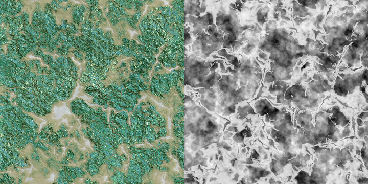 Seamless pattern bornite or brochantite jewellery. Stone texture via an alpha channel.