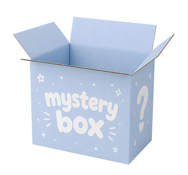 cute blue mystery box template isolated on transparent background