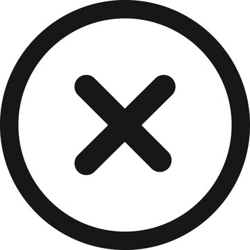 Black Circle Cross Mark Icon Vector Illustration, Black X Symbol in Circular Outline Button Isolated on White Background