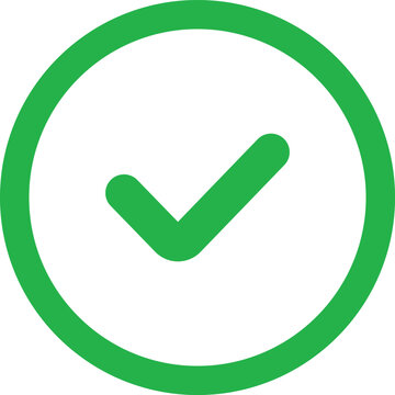 Green Circle Check Mark Icon Vector Illustration, Green Tick Symbol in Circular Outline Button Isolated on White Background