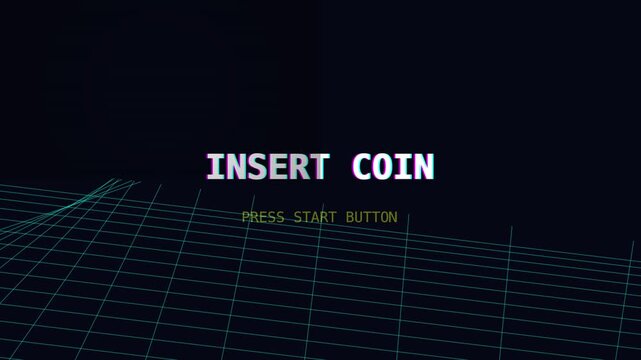 Retro Arcade Game Interface Animation with Neon Grid and Particles