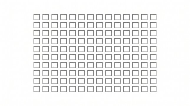 Minimalist grid pattern of 150 small squares, geometric black and white outline composition, clean architectural layout for technical design
