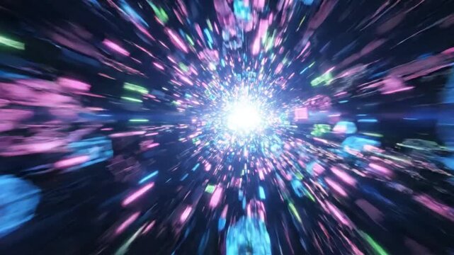High Speed Flight Through Futuristic Digital Data Tunnel