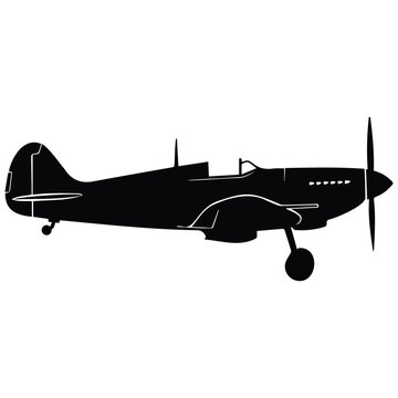 World war ii fighter plane silhouette vector illustration line art aircraft design.