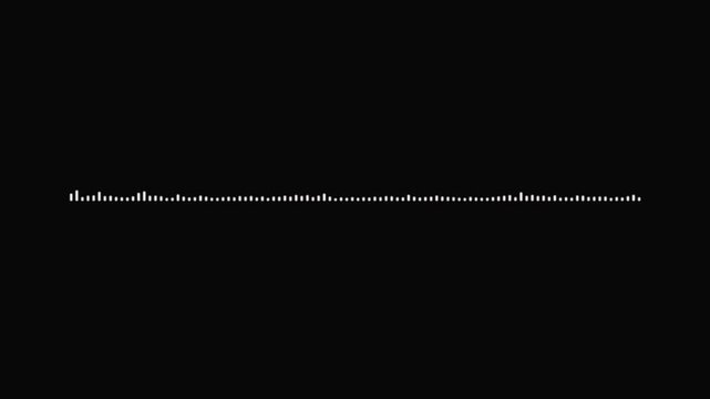 white audio waveform spectrum animation, sound wave visualizer, music equalizer motion, voice frequency lines, black background, seamless loop, 4k video overlay, alpha channel
