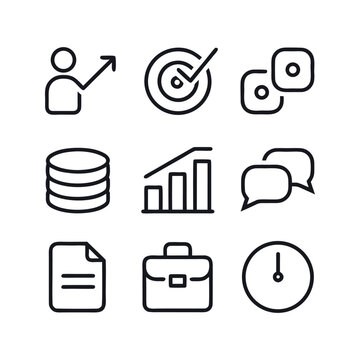 Business people, human resources, office management - thin line web icon set. Outline icons collection. Simple vector illustration