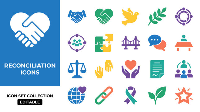Reconciliation icons for peace unity and cooperation concepts