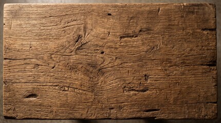 Fototapeta premium Top View of Rough Aged Solid Wood Block with Natural Grain and Cracks