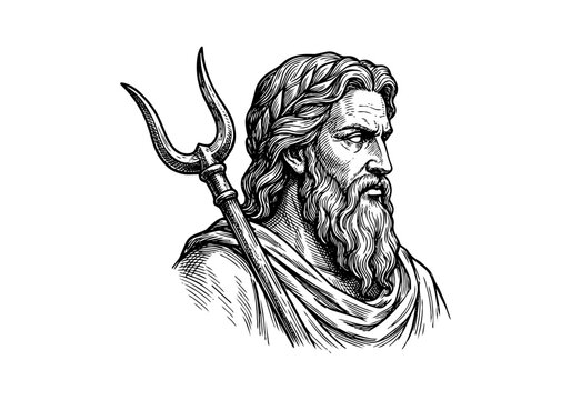Vintage Hades Vector Illustration Hand Drawn Greek Mythology God Of The Underworld Skull Black And White Engraving Line Art Sketch For Gothic Tattoo Flash And Graphic Design