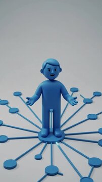 Minimalist 3D businessman standing as central network node with expanding digital connections technology concept