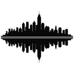 Obraz premium City skyline silhouette illustration vector line art reflecting on water surface design.