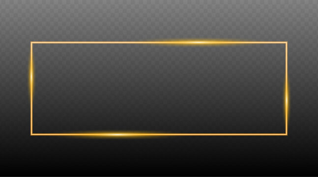 Golden rectangular light effect frame isolated on transparent background for graphic design and presentations