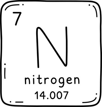 Nitrogen periodic table element with atomic number 7, symbol N and atomic mass 14.007.