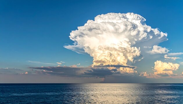 Giant Sunlit Cumulonimbus Storm Cloud Towering Over Ocean