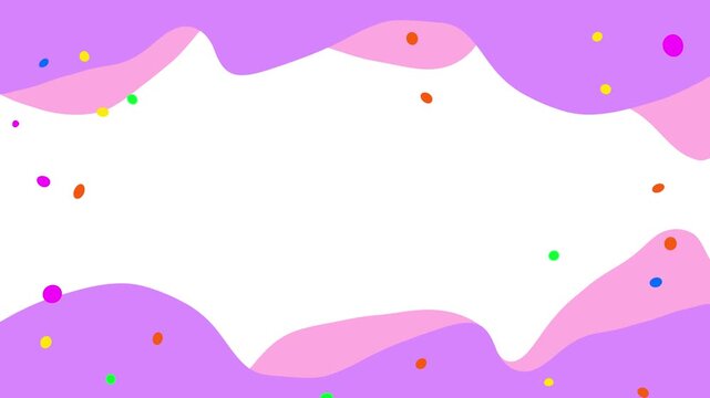 Playful pastel frame purple pink waves, colorful dots, clean copy space. for kids , birthday greetings, party invites, school promos, cheerful social posts, bright motion templates, cute designs.