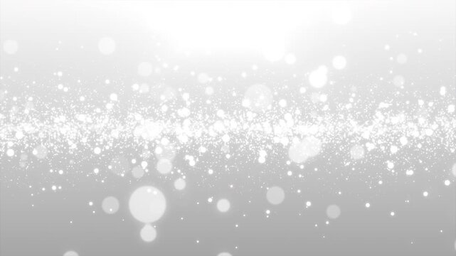 明るいシルバー背景に眩しい粒子と大きな丸ボケが煌めく美しいループ動画 4K / Bright silver background with sparkling particles and large bokeh lights seamless loop 4K