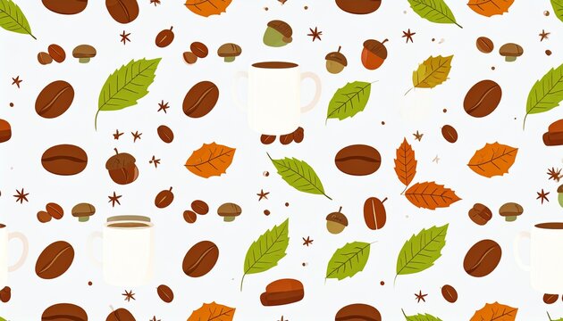 Colorful autumn leaves scattered on bright background.
