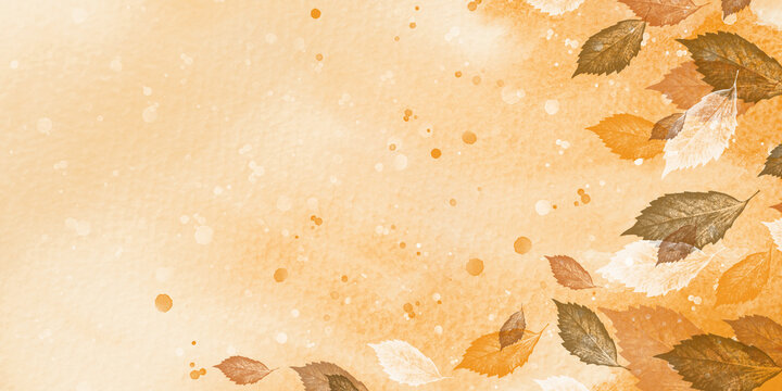 Watercolor autumn background with a leaf pattern