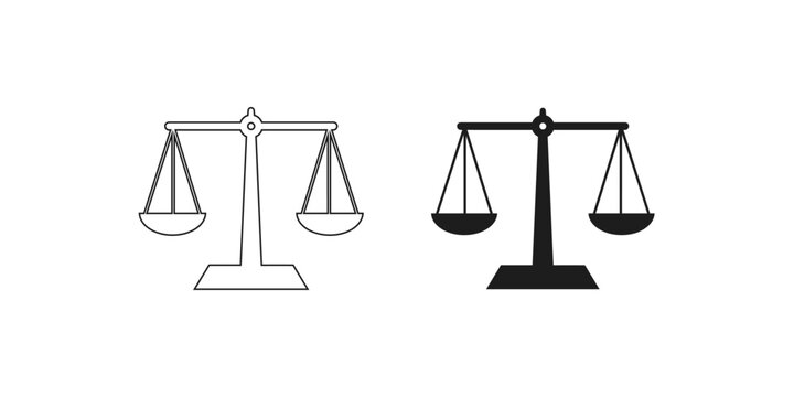 Scales of justice icon set line art and solid black versions
