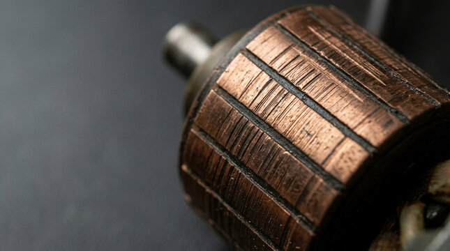 Worn copper motor commutator ring showing deep scoring marks