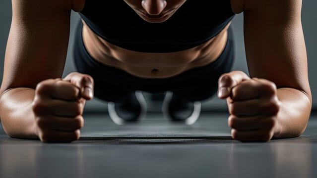 Woman performing a plank exercise for core strength and fitness.