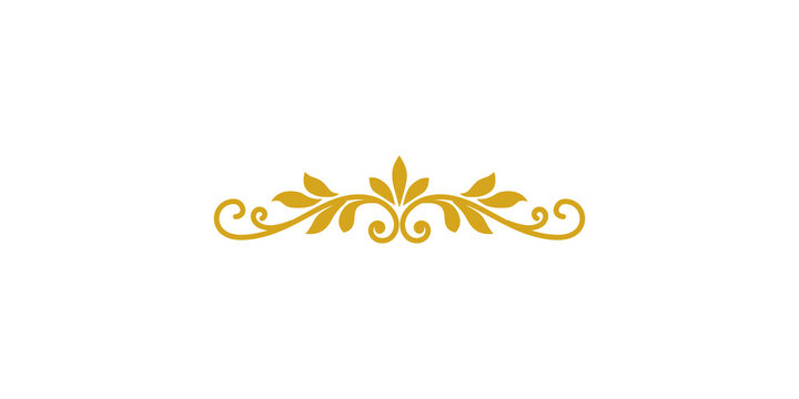 Golden decorative floral divider or flourish isolated on transparent background